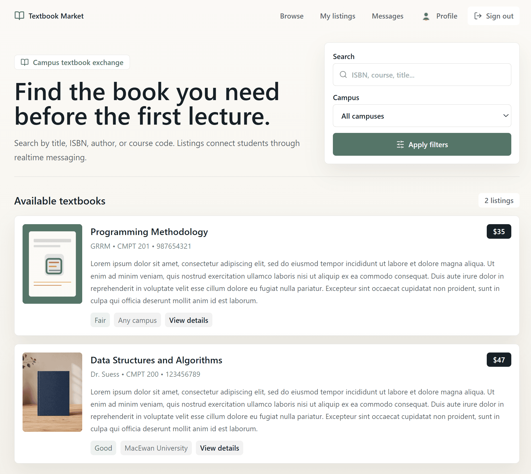 Textbook Marketplace app screenshot